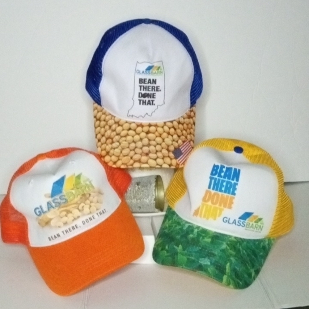 Glass Barn  Bean There Done That, lot of 3 Caps, mash back, adjustable tab, NWOT